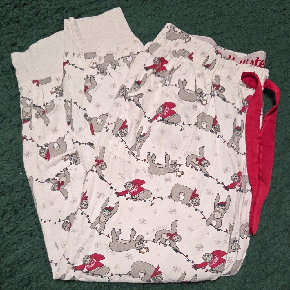 Hollister White Pajama Bottoms with Red Sloth Design